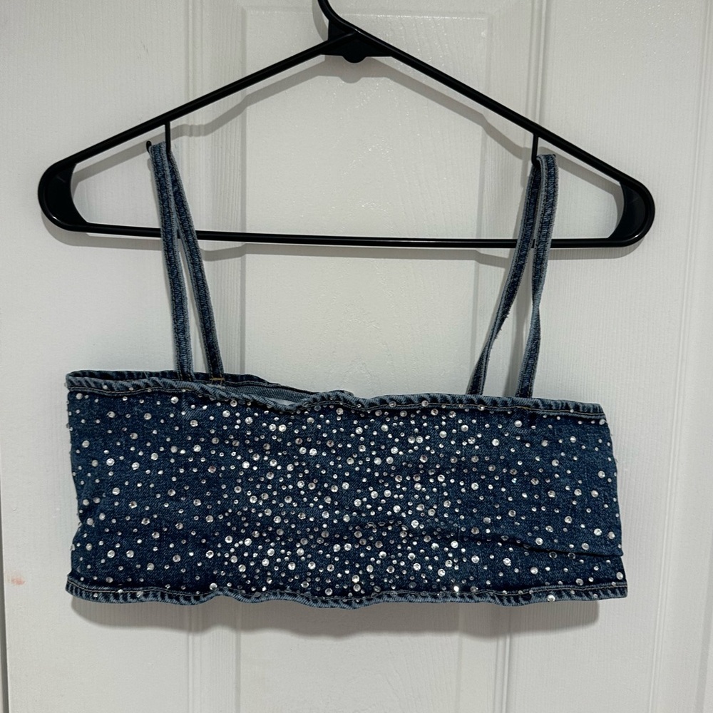ZARA JEWEL DENIM TRF TOP BLUE